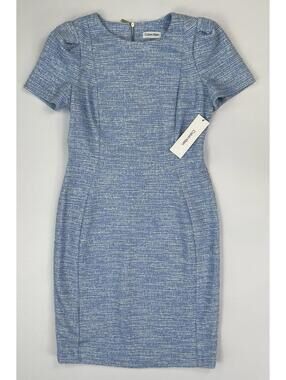 NWT Calvin Klein Dress Tweed Spring Blue Short Sleeve Sheath Size 12
